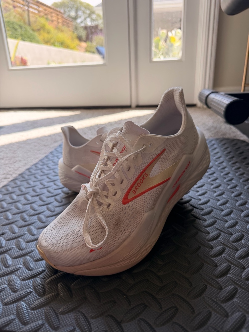 Brooks Women's Hyperion Max White Running Sneakers with Coral Accents